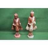 Pair of carved wooden and painted Hindu temple Deity figures - 21.