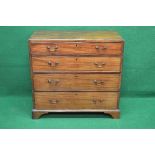 19th century mahogany chest of four long graduated drawers having brass handles and escutcheons,