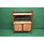 Victorian bamboo side cabinet the upper section having shelf with 3/4 raised gallery over two