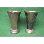 Pair of Swedish silver table vases having engraved decoration of swags and bows on a tapering body,