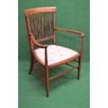 Mahogany open elbow chair having string inlaid decoration,
