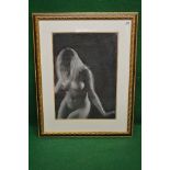20th century pastel portrait of a nude lady on a dark background,