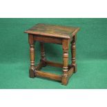 20th century oak joint style stool having rectangular top with moulded edge,