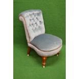 Victorian button back ladies nursing chair having blue upholstery,