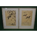 Two Japanese or Chinese watercolours of birds in flight each bearing signature to upper area of