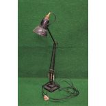 Herbert Terry black painted anglepoise lamp having a square stepped base