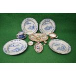 Group of Oriental ceramics to include: set of four bowls having a white ground with blue decoration