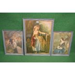 Group of three coloured Baxter prints of young ladies in country settings beneath trees - 15" x 21.
