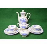 Rosenthal tea set having a white ground with blue floral decoration and blue borders to comprise:
