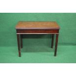 Georgian mahogany fold over tea table having square top opening to reveal polished surface,