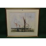 Robert Boar, watercolour of fishermen and fishing boats on dry ground, signed bottom right - 25.