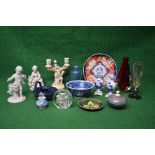 Group of ceramics and glassware to include: pair of bisque figures of a young boy and girl,