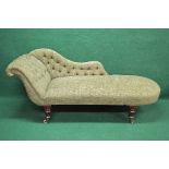 Victorian mahogany upholstered chaise longue having green buttoned upholstery and standing on four