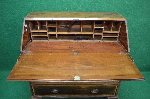 19th century mahogany and cross banded bureau having fall front opening to reveal fitted interior - Image 2 of 2