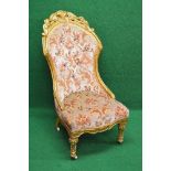 Victorian gilt painted salon chair having carved pierced framework surmounting the button back over
