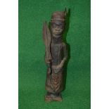Bronze tribal figure holding a weapon, possibly from Benin, Nigeria - 14.