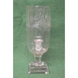 Clear glass urn candle holder the bowl having floral engraved decoration and supported on a cut