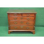 19th century mahogany chest of drawers the top having moulded edge over two short and three long