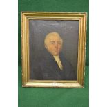 18th/19th century portrait oil on canvas of a white haired gentleman wearing a white shirt and