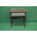 19th century mahogany inlaid bijouterie table having bevelled glass top lifting to reveal display