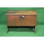 18th century oak six plank coffer the top lifting to reveal storage space and standing on shaped V