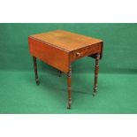 19th century mahogany Pembroke table having two D shaped drop leaves over single drawer,