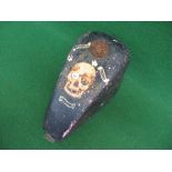 Fibreglass motorcycle fuel tank with skull motif - overall length underside 18.5", 9.25" at widest