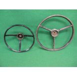 Two steering wheels: three equally spaced spoke 19.75" dia lightly dished and a three spoke 15.25"