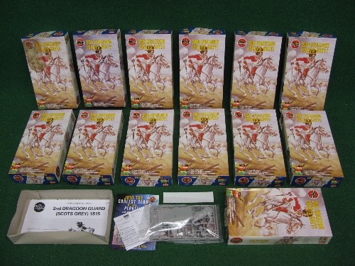 Thirteen mostly sealed and boxed Airfix plastic kits of an 1815 Mounted 2nd Dragoon Scots Grey