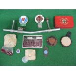 Badge bar with Caravan Club and East Sussex badges, two packaged Lucas King Of The Road lamp