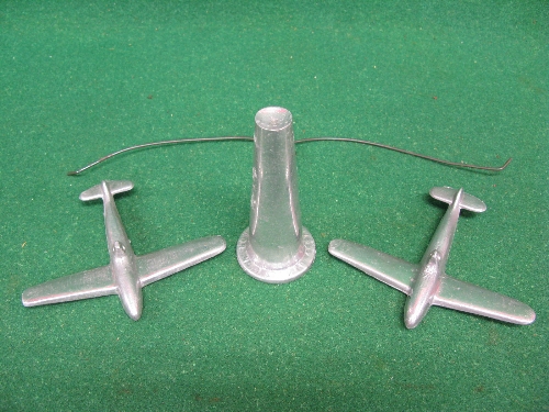 Two removable WWII fighter planes (wingspan 5.5") which balance and rotate on a central tower, - Image 2 of 2