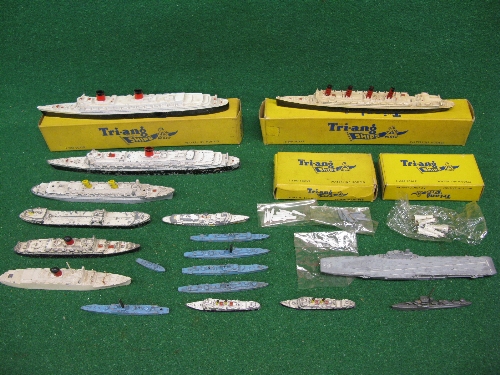 Quantity of Triang Minic Waterline model ships to include: RMS Queen Elizabeth and Aquitania, whales