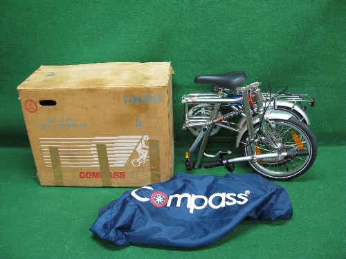 Compass ISO 9002 three speed folding bike, comes with lock, pump, bell, side stand, luggage rack,