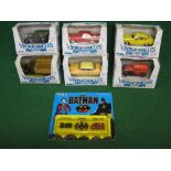 1980's ERTL to comprise: three cars, two vans and a stake truck in the Vintage Vehicles 1:43 scale