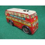 Wells O' London tinplate clockwork double deck Transport Bus - 6.75" long, playworn but working