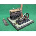 Early Bing stationary steam plant comprising: 2.5" dia x 6" long boiler powering a twin cylinder