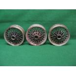 Three second hand painted wire wheels with 15" rims Please note descriptions are not condition