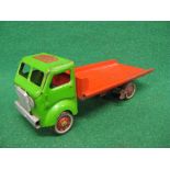 Clockwork tinplate flat bed lorry finished in green and red livery with Mechanised Transport Made In