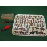 Quantity of diecast cowboys and Indians, many marked for Britains or England together with a