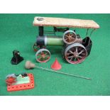 Early Mamod steam tractor with liquid Meths burner, lever whistle, steering column, funnel, stamp