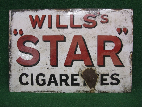 Double sided enamel sign for Will's Star Cigarettes, black shaded red letters on a white ground - - Image 2 of 2