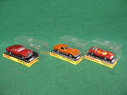 Three 1960's/1970's Dinky diecast model cars in hard plastic cases to comprise: No. 158 Rolls