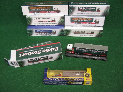 Seven different boxed 1:76 scale Atlas diecast Eddie Stobart rig models (six still sealed)