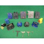 Eleven electric and clockwork Meccano motors together with assorted keys including a boxed Magic