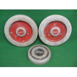 Three cast aluminium Leyland commercial vehicle wheel embellishments: 1 x 10.5" dia x 2" deep with