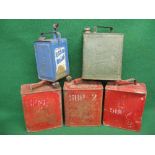 Four 2 gallon fuel cans to comprise: one Pratts and three SM & BP Ltd together with a Valor Esso