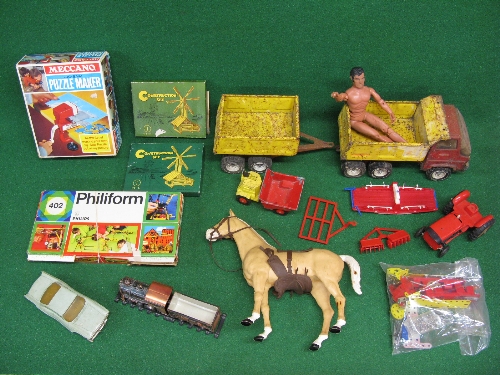 Mixed lot containing: Tonka lorry and trailer, Marx horse, plastic Chrysler by Jo-Han Models-USA,