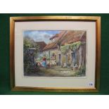 Freda Wright, 20th century watercolour entitled French Farmyard, Dordogne, the watercolour having