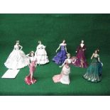 Group of seven porcelain glazed figures to comprise: three Royal Worcester figures entitled The