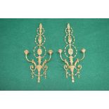 Pair of 20th century bespoke wall candle sconces of scrolled form with floral decoration in a gilt
